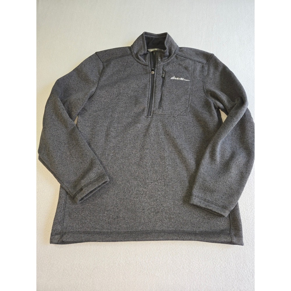 Eddie Bauer Quarter Zip Pullover Mens M Charcoal Gray Fleece Lined Sweater Knit